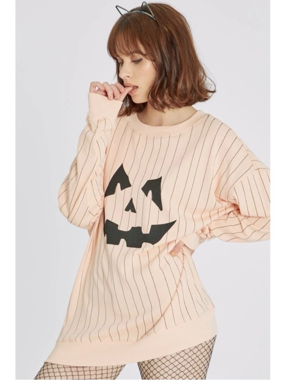Wildfox Orange Black Striped Jack-o'-lantern Crewneck Sweatshirt Halloween M
